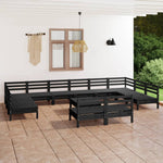 ZNTS 13 Piece Garden Lounge Set Black Solid Wood Pine 3083463