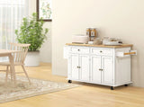 Rolling Kitchen Island Storage Trolley with Rubber Wood Top & Drawers for Dining Room, White T3398P329526