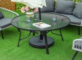 106cm Round Garden Dining Table with Parasol Hole Tempered Glass Top Steel Frame T3398P323872