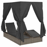 Double Sun Lounger with Roof Grey 205 x 129 x 200 cm PE rattan 3376129