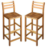 Bar Chair Set of 2 Natural Wood Solid Acacia Wood Large 44130