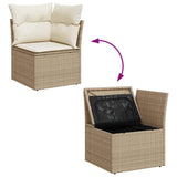 7 Piece Garden Sofa Set with Cushions Beige Poly Rattan Acacia 3327509