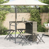 5 Piece Garden Dining Set Foldable Light Grey Poly Rattan 365948