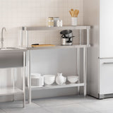 Kitchen Work Table with Overshelf 110x30x120 cm Stainless Steel 3208894