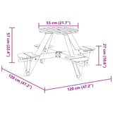 Picnic Table for 4 Kids with Umbrella Hole Round Solid Wood Fir 4008987
