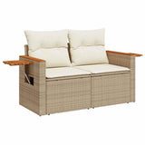 5 Piece Garden Sofa Set with Cushions Beige Poly Rattan Acacia 3327544