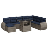 9 Piece Garden Sofa Set with Cushions Grey Poly Rattan Acacia 3326692