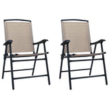 Chair Set of 2 Taupe Textilene, Steel Medium Foldable Chair 47925