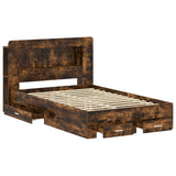 Bed Frame with Storage Smoked Oak 120 x 190 cm Engineered Wood 3433843