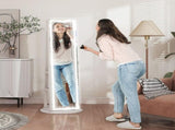 360&deg Swivel Mirror Jewellery Cabinet with 3 Colour LED Lights, Lockable Jewellery Organiser, Free T3398P377836