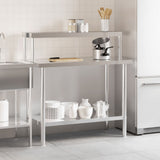 Kitchen Work Table with Overshelf 110x55x120 cm Stainless Steel 3208895