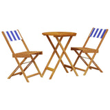 ZNTS 3 Piece Bistro Set Blue and White Fabric and Solid Wood 3281753