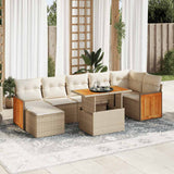 ZNTS 7 Piece Garden Sofa Set with Cushions Beige Poly Rattan Acacia 3327740