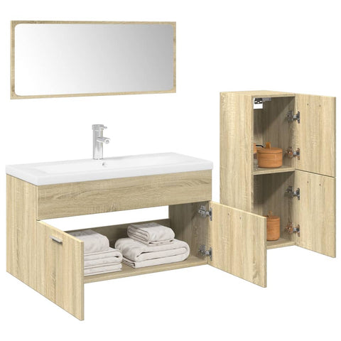 ZNTS 4 Piece Bathroom Furniture Set Sonoma Oak Engineered Wood 3325009