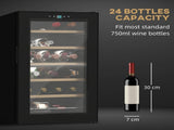 24 Bottle Wine Fridge, 65 Litre Capacity, 43cm Freestanding Wine Cooler Fridge with Glass Door, LED T3398P344474