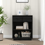Console Cabinet Black Solid Pine Wood Medium Console Cabinet 813838