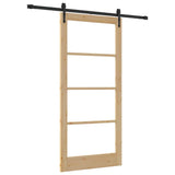 Sliding Door Natural 93 x 202 cm Solid Pine Wood and Glass 3332343