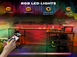 LED Light 'L' Computer Desk, with Shelves - Brown T3398P344502