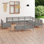 ZNTS 11 Piece Garden Lounge Set Solid Wood Pine Grey 3083156