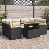6 Piece Garden Sofa Set with Cushions Black Poly Rattan Acacia 3327451