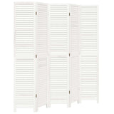 Room Divider 5 Panels White Solid Wood Paulownia 358839