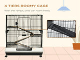 Four-Tier Small Animal Cage, for Bunnies, Ferrets, Chinchillas w/ Wheels, Tray - Black T3398P548487