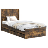 Bed Frame with Storage and Headboard Smoked Oak 75 x 190 cm 3413993