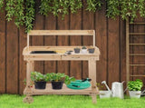 Garden Potting Bench Table, Wooden Work Station, Outdoor Planting Workbench with 2 Wheels, Sink, T3398P315858
