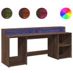 Desk with LED Lights Brown Oak 200x55x91 cm Engineered Wood 3309444