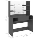 Makeup Table with LED Lights 100x40x135 cm MDF Grey 331542
