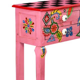 ZNTS Console Table Solid Mango Wood Pink Hand Painted 244597