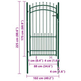 Fence Gate with Spikes Steel 100x175 cm Green 146386