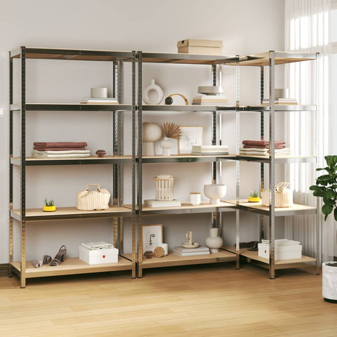 5-Layer Shelves 3 pcs Silver Steel&Engineered Wood 3154210