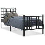 Metal Bed Frame without Mattress with Footboard Black 75x190cm 376332