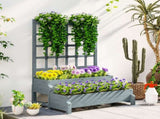 2-Tier Garden Bed with Trellis, Wooden Elevated Planter Box with Drainage Holes, Outdoor T3398P328034