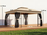 Outsunny 3 x 3 m Outdoor Garden Gazebo with Post Shelves, UPF50 Double Roof Patio Permanent T3398P554965