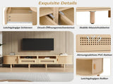 TV Stand with 2 Rattan Drawer and 2 Sliding Doors,Oval TV Cabinet Storage Sideboard with Rounded N605P415641E