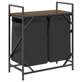 Laundry Basket 2 Compartments with Shelf Brown Oak 859069