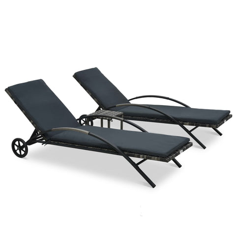 Sun Loungers with Table Poly Rattan Anthracite 47750