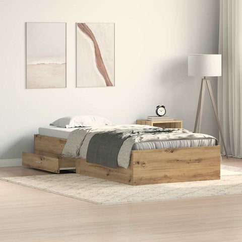 Bed Frame with Drawers Artisan oak 90 x 200 cm Engineered wood 3333988