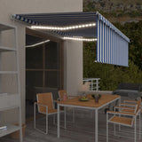 Manual Retractable Awning with Blind&LED 4.5x3m Blue&White 3069321