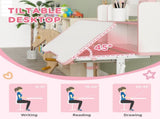 Height Adjustable Kids Desk and Chair Set, Children School Study Desk with Tiltable Desktop, Reading T3398P347977