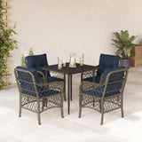 5 Piece Garden Dining Set with Cushions Grey Poly Rattan 3212181