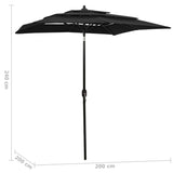 ZNTS 3-Tier Garden Parasol with Aluminium Pole Black 2x2 m 313850