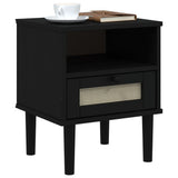 Bedside Cabinet SENJA Rattan Look Black 40x35x48 cm Solid Wood Pine 358012