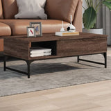 ZNTS Coffee Table Brown Oak 100x50x35 cm Engineered Wood and Metal 845395