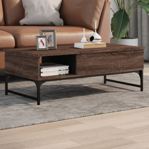 ZNTS Coffee Table Brown Oak 100x50x35 cm Engineered Wood and Metal 845395