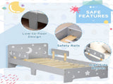 Kids Toddler Bed, with Star and Moon Patterns, Side Rails, for Ages 3-6 Years - Grey T3398P422137