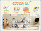 Height Adjustable Toddler Table and Chair Set, 3 Pcs Children Activity Table w/ 2 Chairs, for T3398P347725