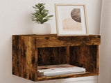 Bedside Cabinets with LED Lights Wall-mounted 2 pcs Smoked Oak 837122